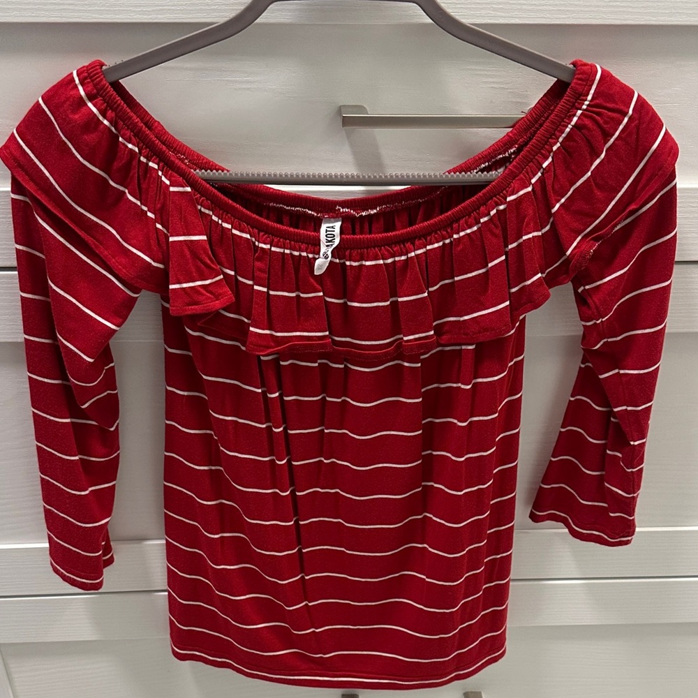 BB Dakota Red and White Striped Off-Shoulder Blouse